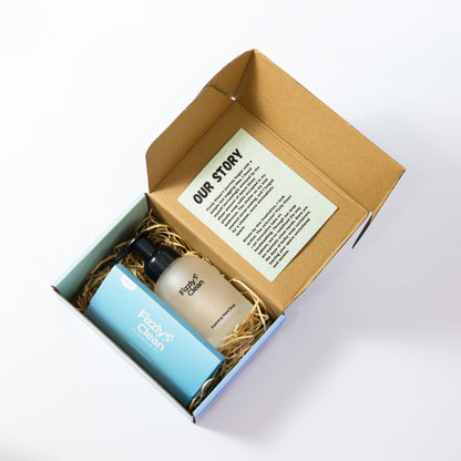 Fizzly Cleans Handsoap Tablet kit with a 'Our Story' card on a white background